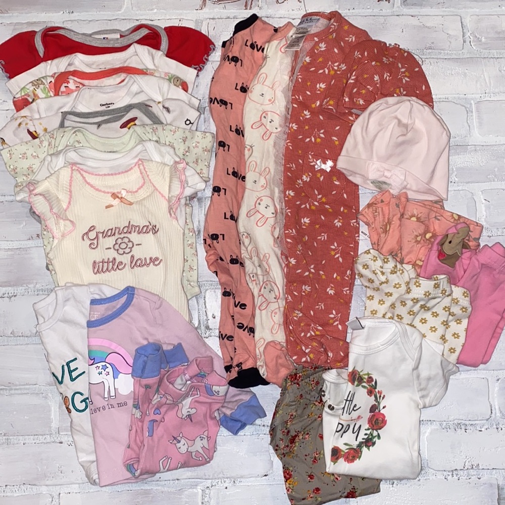 Baby girl 3/6m spring & summer footie onesie bundle!!